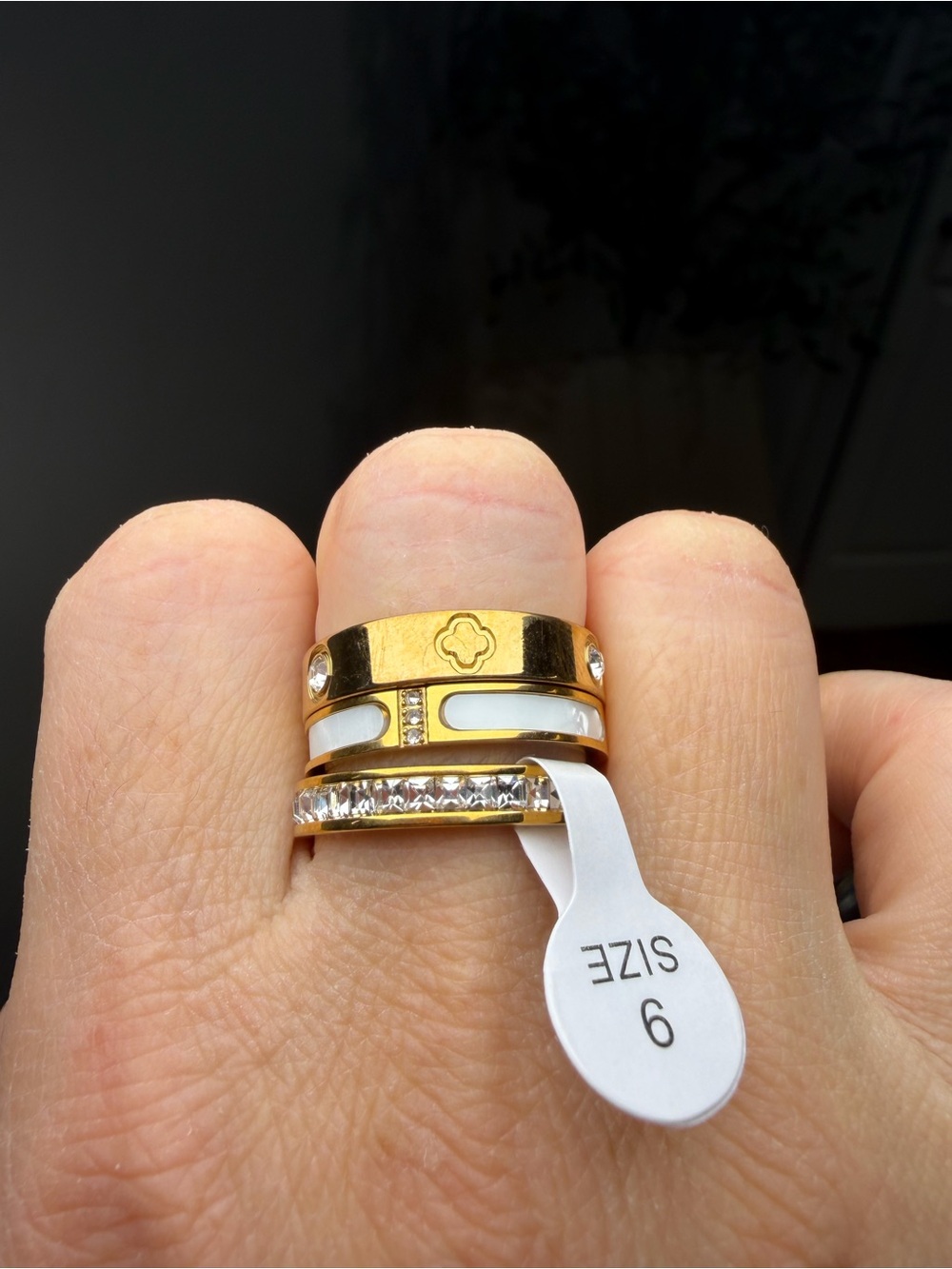 Gold Ceramic Inlay Stackable Women's Ring - Size 9
